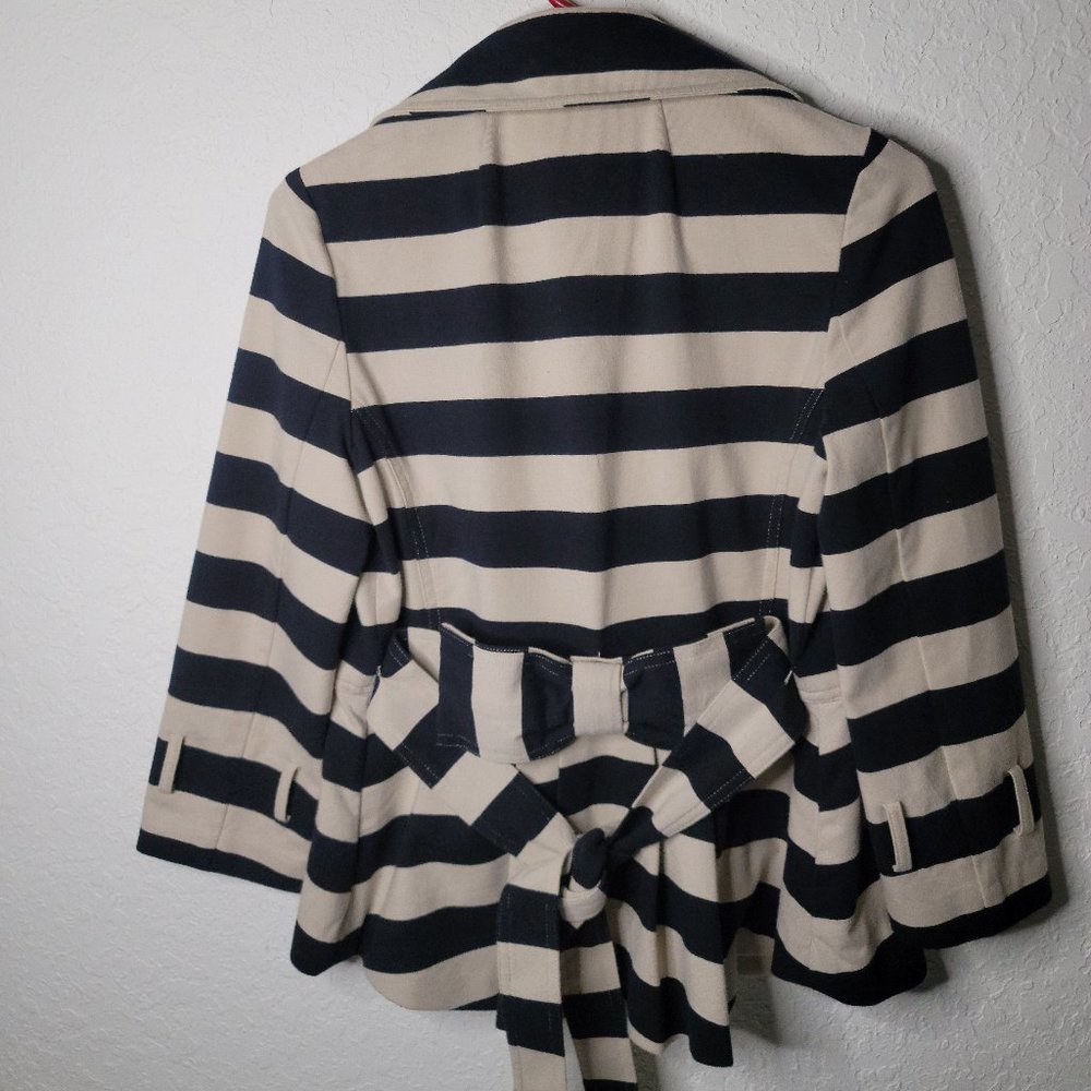 Kate Spade Double Breasted Jacket Pleats Bow in Back Blue and White Stripes Belt - Picture 4 of 6